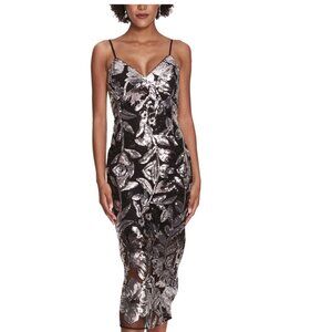 Marchesa Notte Size 6 Black and Silver Midi Sequin Dress
